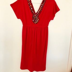 Maurice’s Red Dress with Gems Lining the Neck